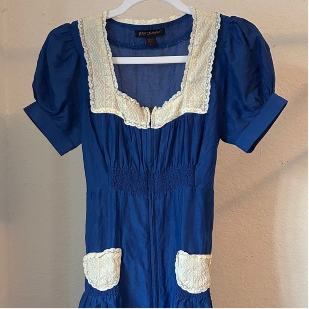 Betsey Johnson Blue Dress with Cream Lace Trim